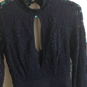 Navy lace dress with keyhole cutout